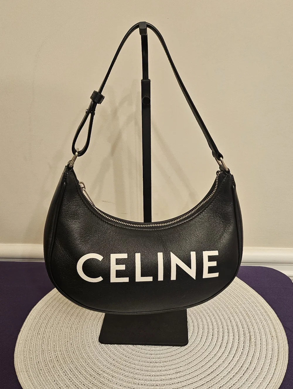 AUTHENTIC Celine Ava Bag in Smooth Calfskin - Black with White Logo